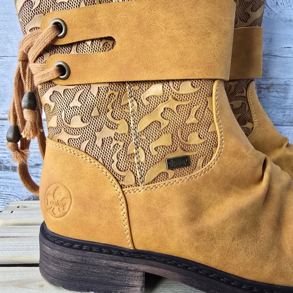 Rieker Dominika Water Resistant Winter Fall Mustard Yellow Boots Size 38 NEW - Picture 2 of 14